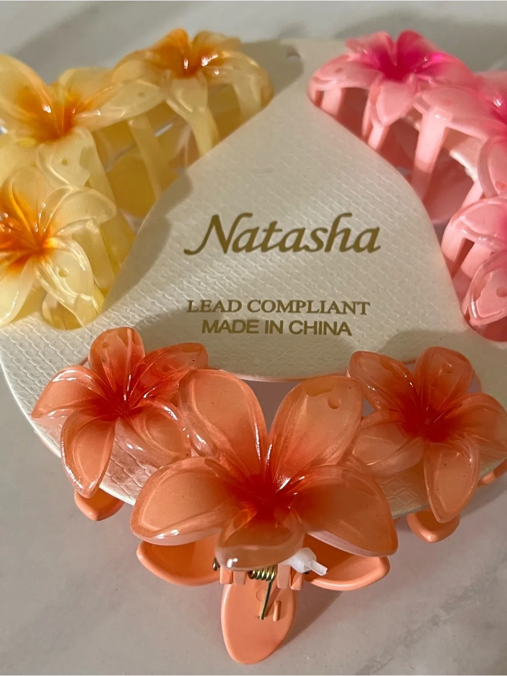 NWT Natasha Couture Trio Floral Hair Clips in Yellow, Pink, and Peach